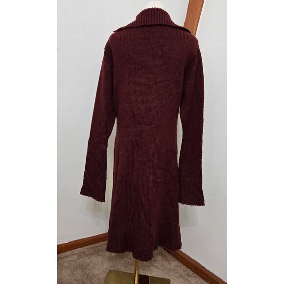 Rave Womens Vintage Y2K Knit Tie-Front Cardigan M Wool-Blend Long Sweater Maroon - Picture 4 of 10